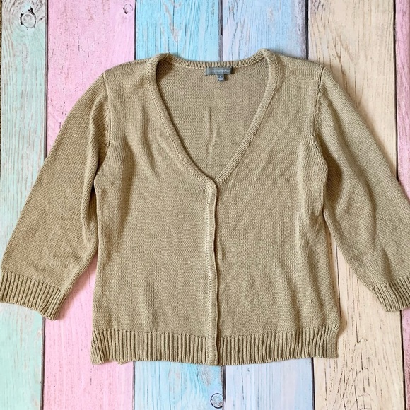 NY Collection Cream Cardigan Sweater V-Neck - Picture 2 of 9